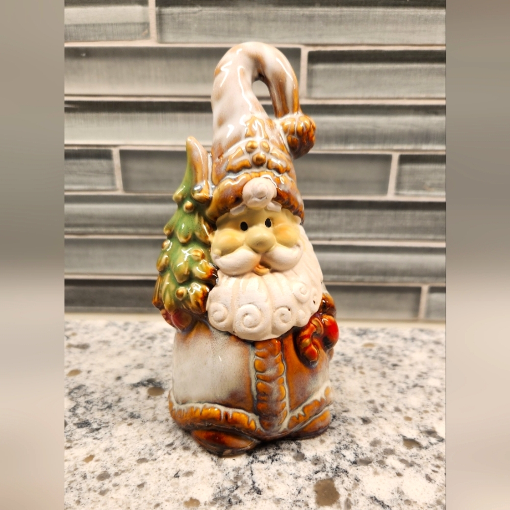 SANTA GNOME Ceramic Decorative Bell 5.5"  With Christmas Tree & Candy Cane
